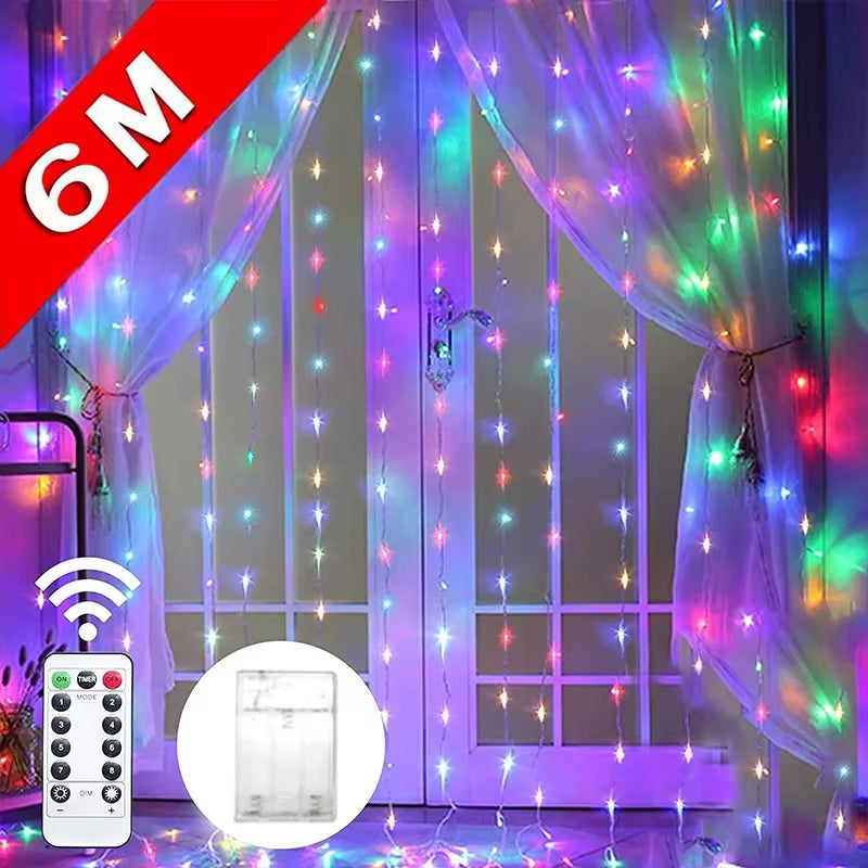 6M Christmas Decoration Remote Control Holiday Wedding Fairy Tale Flower Ring Light Bedroom Curtain Battery Box String Light