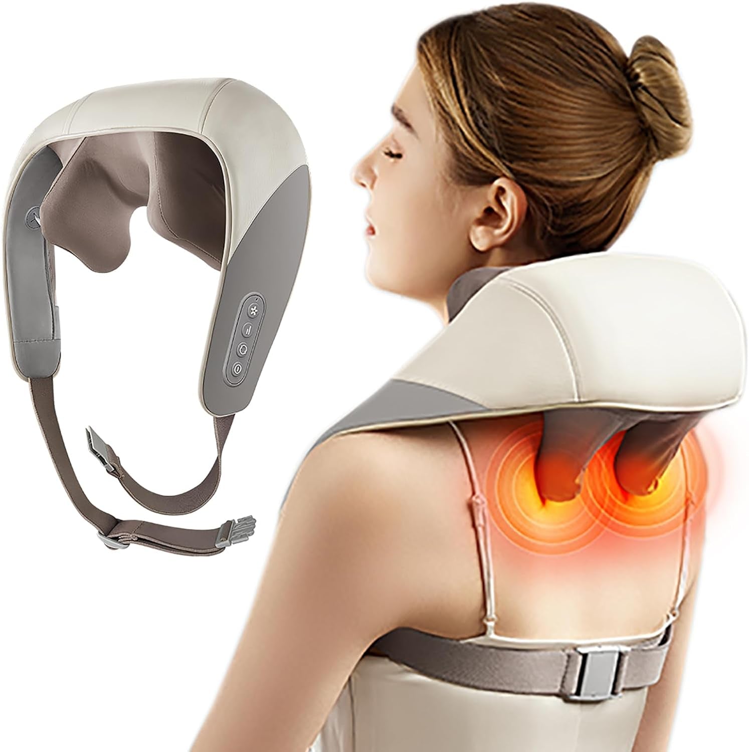 Professional Neck and Shoulder Massager with Heat - Deep Tissue Kneading Massage Pillow for Muscle Pain Relief in Back, Legs, and Waist