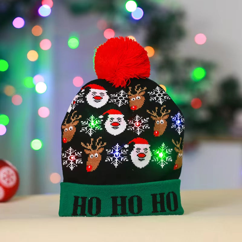 ON SALE! 2024 New Year LED Knitted Christmas Hat Beanie Light up Illuminate Warm Hat for Kids Adults New Year Christmas Decor