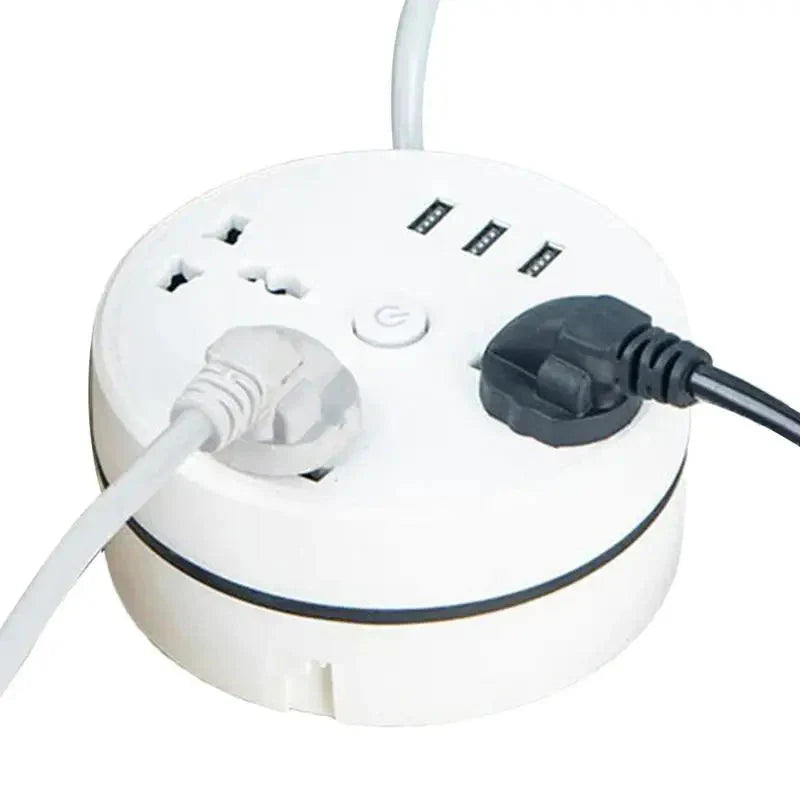White round EU plug smart power strip with multiple sockets and USB ports by SHOP WORLDWIDES