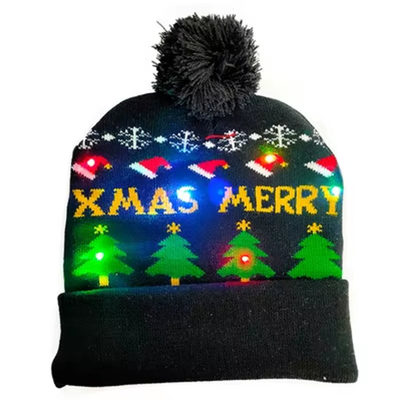ON SALE! 2024 New Year LED Knitted Christmas Hat Beanie Light up Illuminate Warm Hat for Kids Adults New Year Christmas Decor
