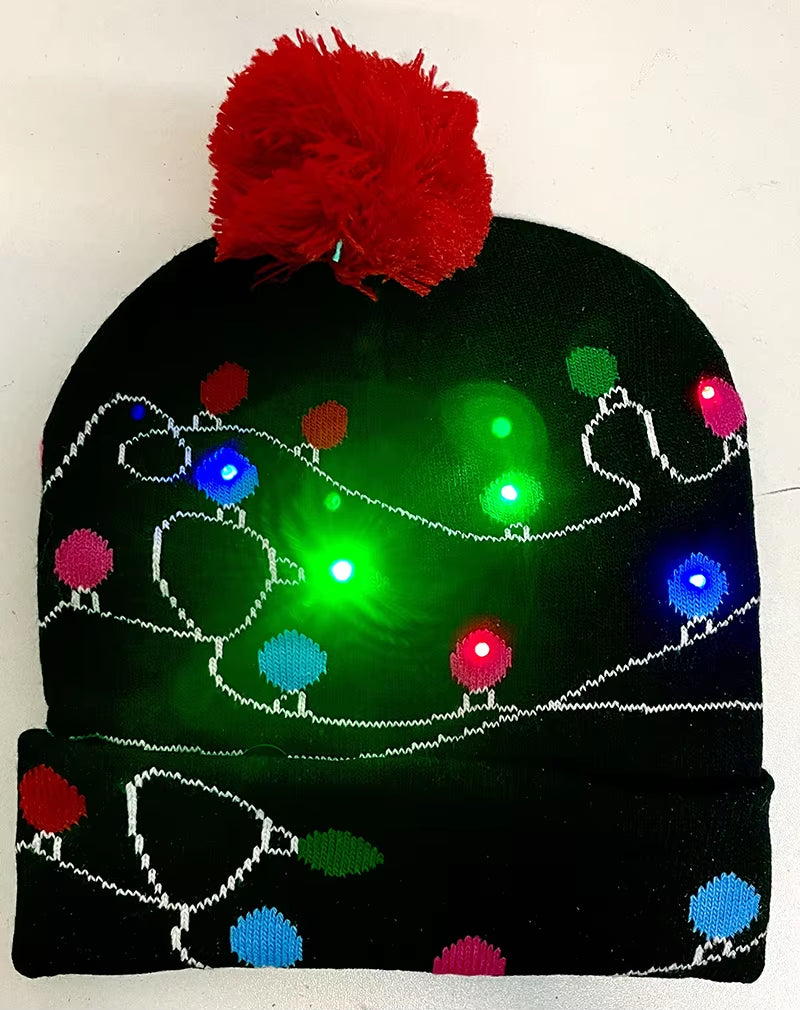 ON SALE! 2024 New Year LED Knitted Christmas Hat Beanie Light up Illuminate Warm Hat for Kids Adults New Year Christmas Decor
