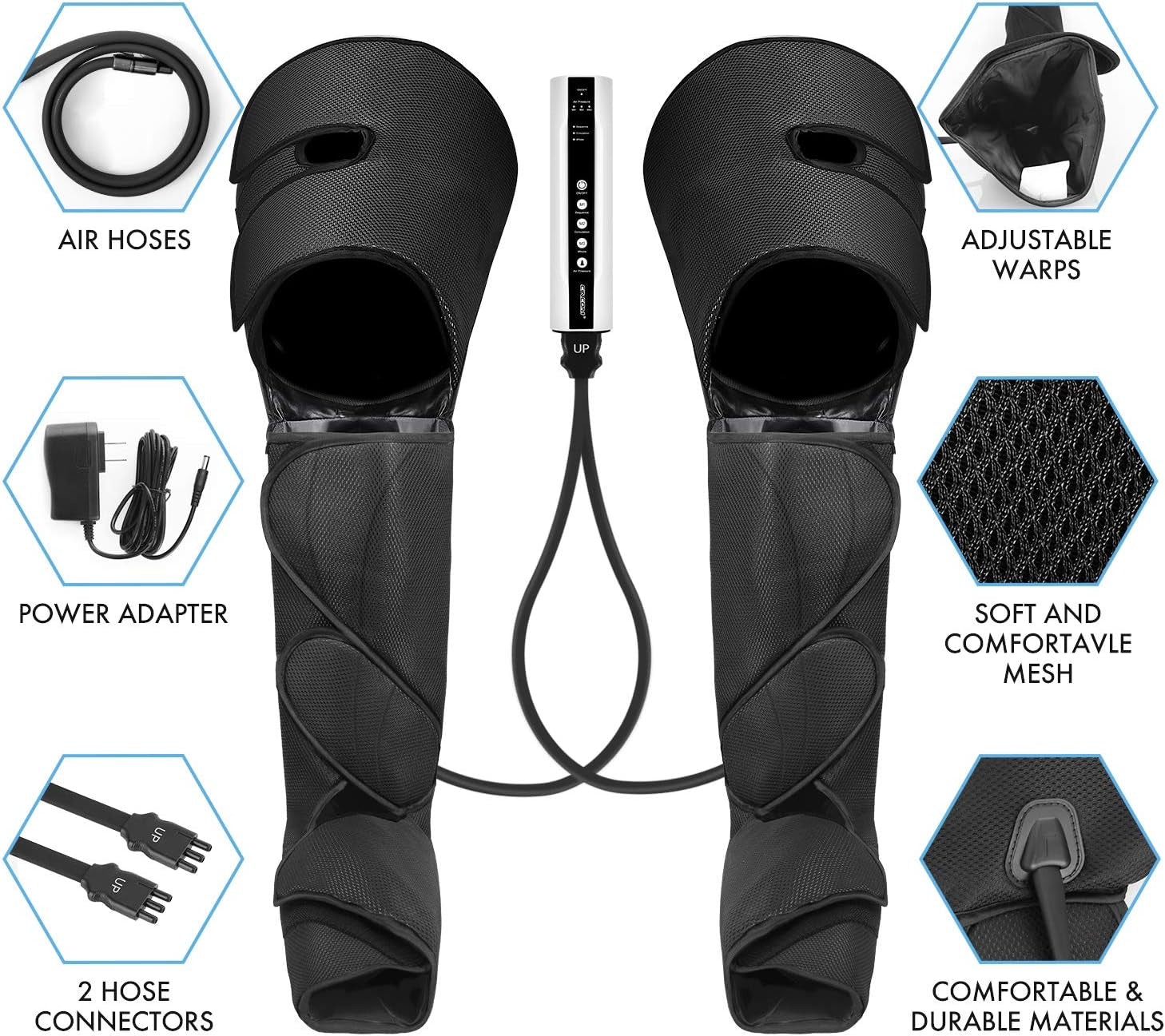 Full Leg Massager for Enhanced Circulation and Pain Relief, Air Compression Therapy for Feet, Calves, and Thighs with 3 Modes, 3 Intensities, and 2 Extenders