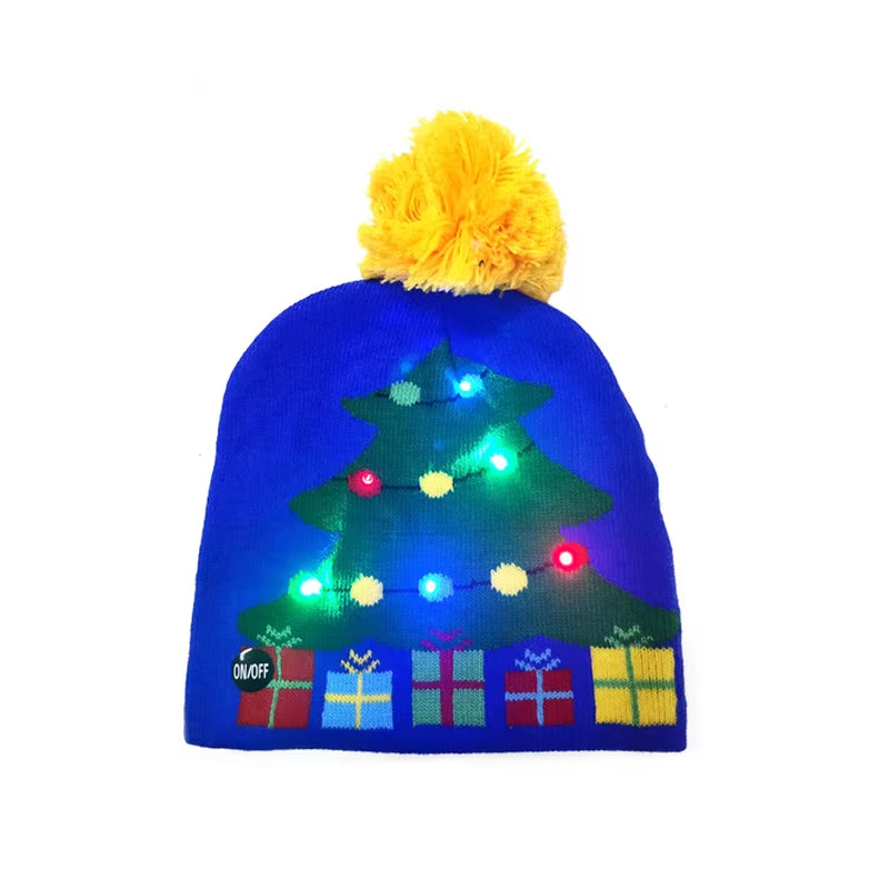 ON SALE! 2024 New Year LED Knitted Christmas Hat Beanie Light up Illuminate Warm Hat for Kids Adults New Year Christmas Decor
