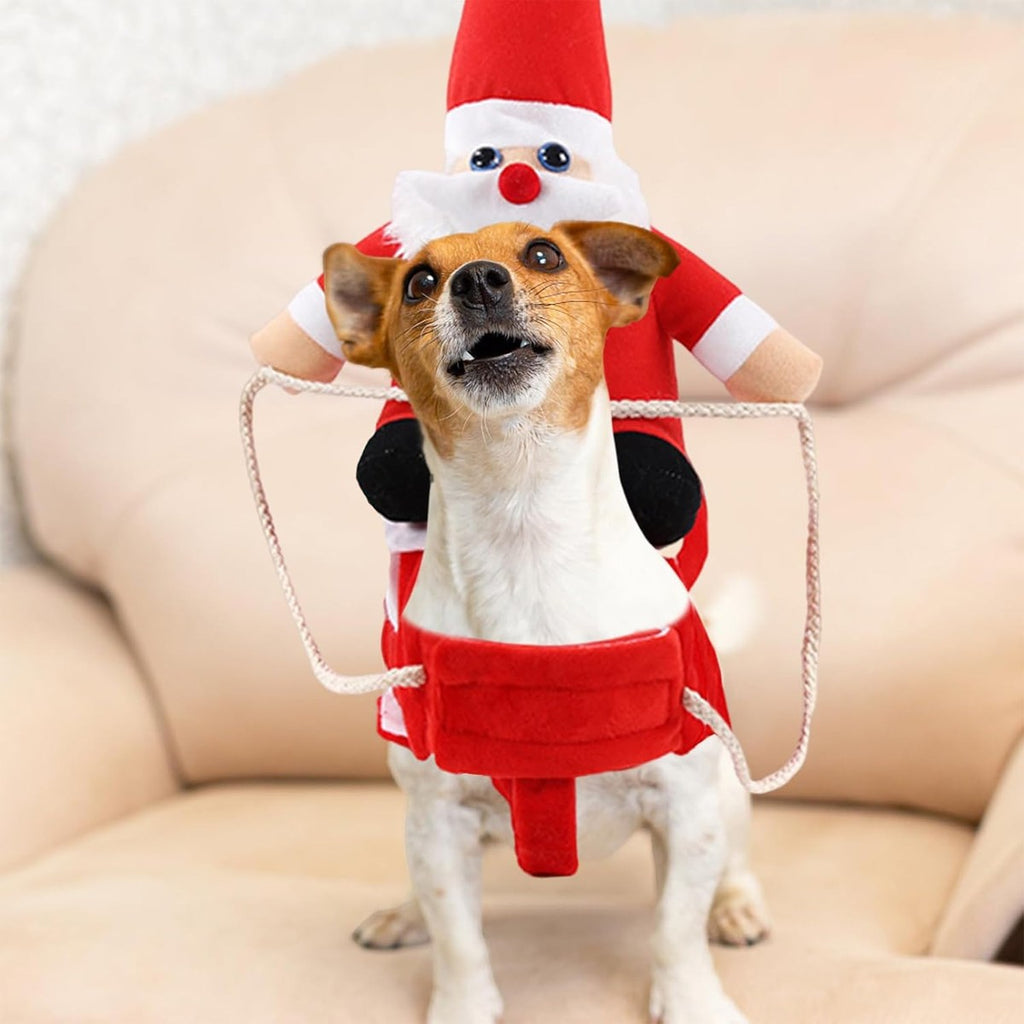 Christmas Santa Pet Costume Dog Cat Funny Riding Suits Holiday Outfit Wears Xmas