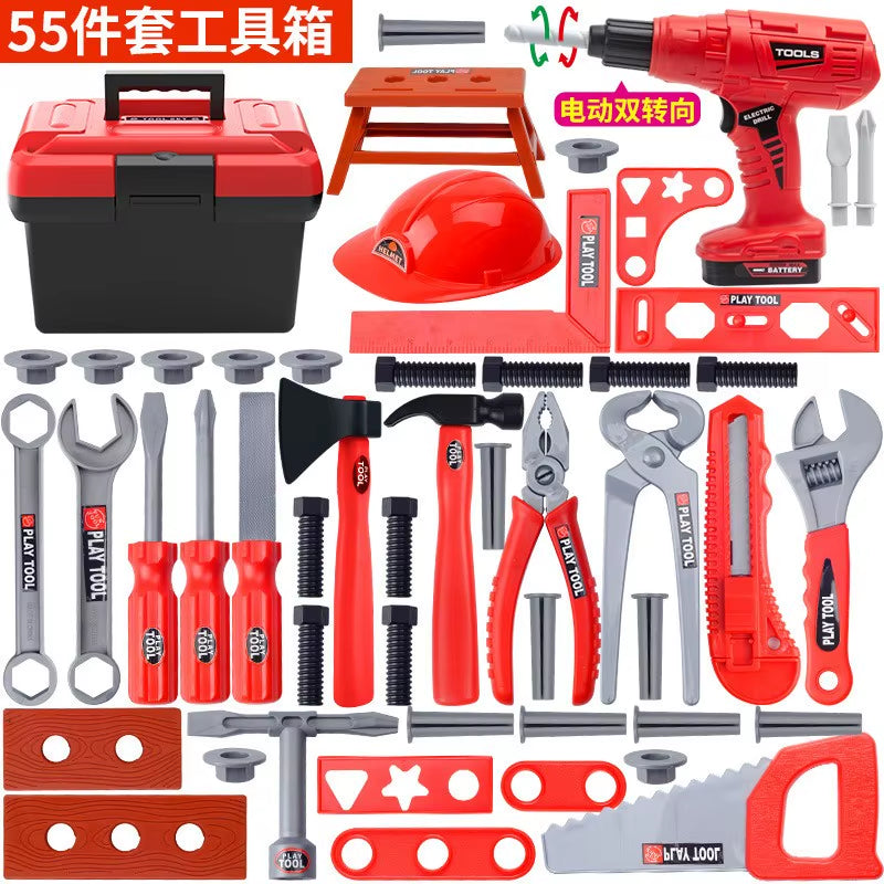 SHOP WORLDWIDES kids pretend tool kit with 55 pieces including drill helmet wrenches screwdrivers and saw